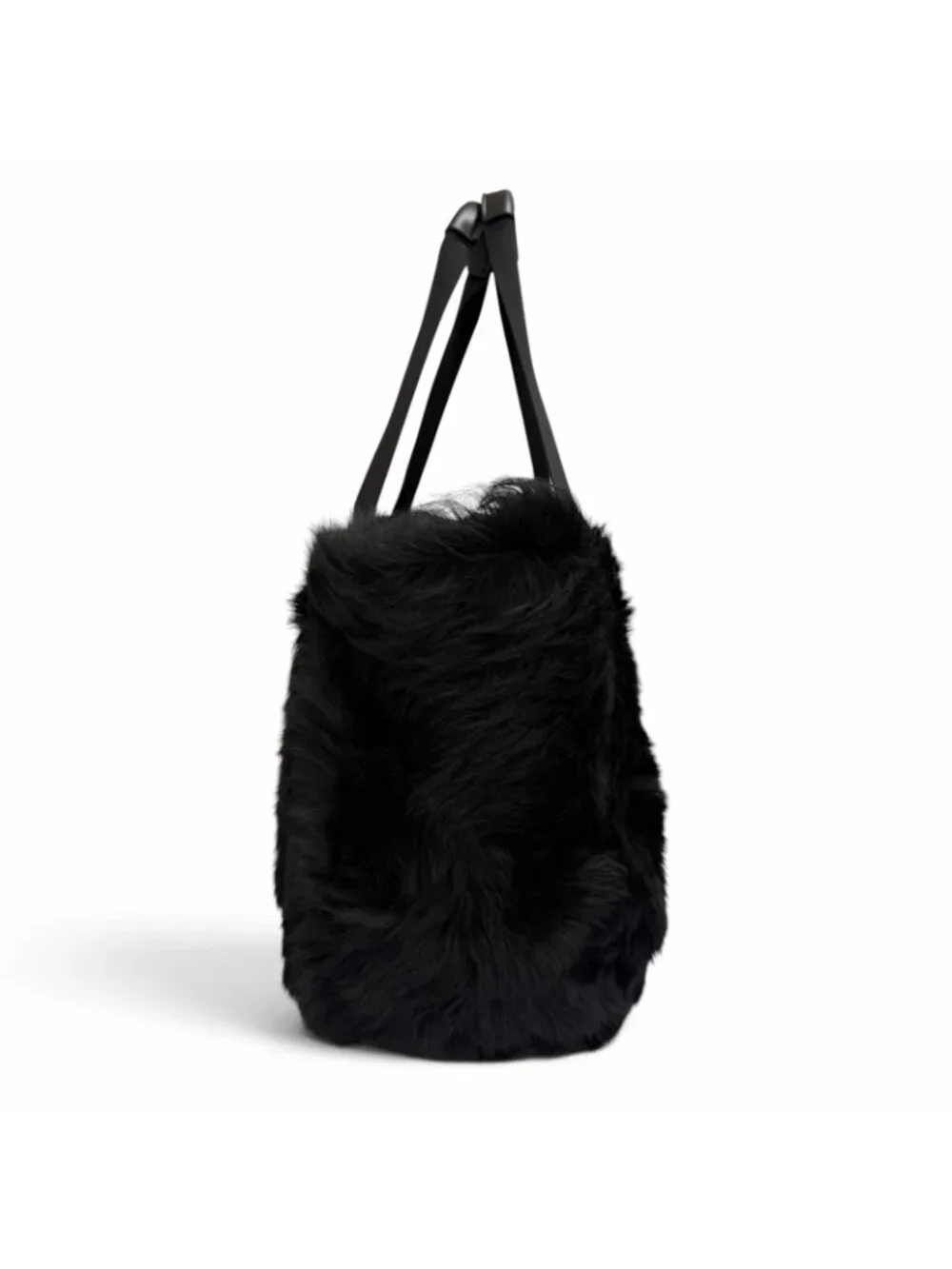 Moncler Caradoc Logo Patch Eco Fur Leather Tote Black